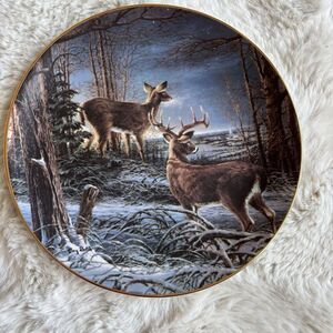 Terry Redlin Plate 8” Night Watch“ Deer Hunting 16842C Mint Condition COA